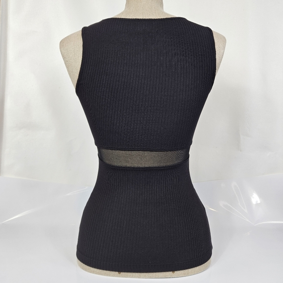 ARIANNE ELMY Ribbed Tank Top Cutout Insert Mesh Panel Women’s XS - Picture 3 of 8